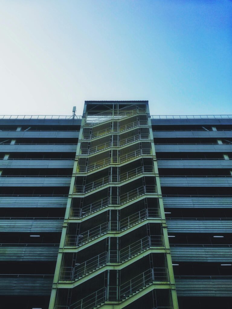Low-angle view of a contemporary building in Pimpri-Chinchwad, India.